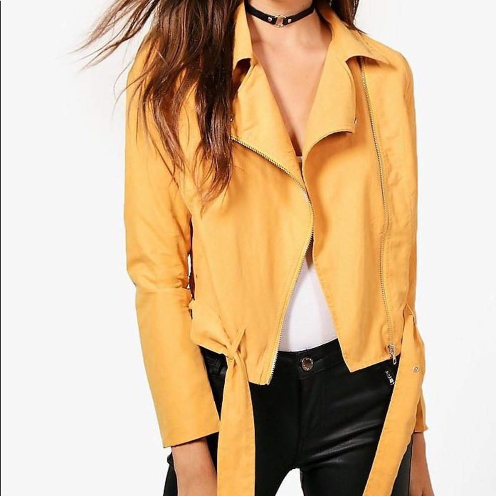 Belted Suedette Biker Jacket